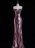 Stunning Mermaid Sweetheart Neck Purple Sequin Long Prom Dress Graduation Prom Dress HZ1023