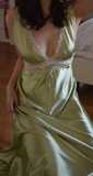 Vintage Style Sage Green Long Prom Dress Sexy Party Dress HZ1023