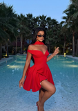 Stunning Red A Line Off the Shoulder Satin Short Homecoming Dress Cocktail Birthday Dress HZ1023