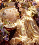 Dreamy Ball Gown Off the Shoulder Corset Golden Tulle Prom Dress 16th Birthday Dress HZ1023