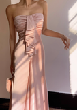 Romantic Mermaid Sweetheart Neck Pink Satin Long Prom Dress Party Dress Date Dresses HZ1023