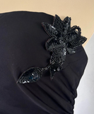 Vintage A Line Strapless Bead Flower Black Chiffon Long Evening Dress HZ1023