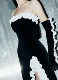 Vintage Strapless Black Slit Prom Dresses With Gloves HZ1023