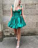 Green Sweetheart Neckline Pleated Simple Satin Homecoming Dress HZ1023