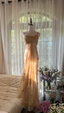 Dreamy Sheath Spaghetti Strap Appliques Chiffon Long Prom Dress Evening Dress HZ1023