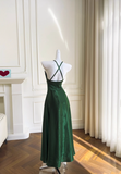 Stunning Green A Line Halter Satin Prom Dress Vacation Dress Wedding Guest Dress HZ1023