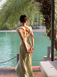 Elegant Green A Line Spaghetti Strap Chiffon Long Prom Dress Party Dress HZ1023