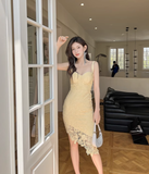 Gentle Yellow Sheath Spaghetti Strap Lace Short Homecoming Dress Cocktail Dress HZ1023