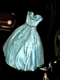 Stunning A Line Sweetheart Neck Beaded Blue Tulle Satin Party Dress Wedding Guest Dress HZ1023