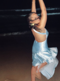 Baby Blue Mermaid One Shoulder Satin Short Open Back Homecoming Dress HZ1023