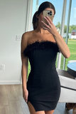 Strapless Balck Shortparty Dress Sexy Small Slit Homecoming Dress HZ1023