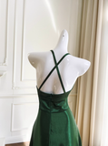 Stunning Green A Line Halter Satin Prom Dress Vacation Dress Wedding Guest Dress HZ1023