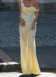 Elegant Light Yellow A Line Strap Satin Long Prom Dress Evening Dress HZ1023