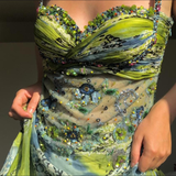 Luxurious Spaghetti Straps Beaded Sequin Ruffles Chiffon Evening Dress Outfits HZ1023