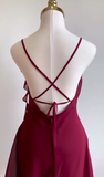 Burgundy A Line Spaghetti Strap Floral Chiffon Short Party Dress Homecoming Dress Outfits HZ1023
