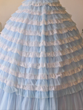Vintage Blue Ball Gown Sweetheart Neck Layered Lace Tulle Prom Dress 16th Birthday Dress HZ1023