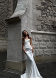 Classy Mermaid Sweetheart Neck White Satin Long Prom Dress Wedding Dress HZ1023