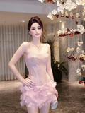 Stunning A Line Strapless Pink Sequin Chiffon Homecoming Dress Cocktail Dress HZ1023