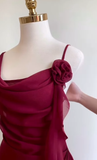 Burgundy A Line Spaghetti Strap Floral Chiffon Short Party Dress Homecoming Dress Outfits HZ1023