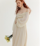 Ivory Gentle A Line Long Sleeve Chiffon Long Prom Dress Party Dress Outfits HZ1023