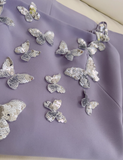 Purple A Line Spaghetti Strap Silver Sequin Butterfly Satin Homecoming Dress HZ1023