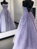 Purple tulle lace long prom dress formal dress HZ1023