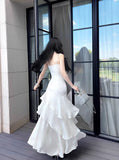 White Enchanted ?? Prom Dress for Party&Graduation-Ruffled Layered Fairytale Birthday Evening Dress HZ1023