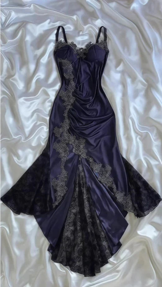 Sexy Navy Blue Mermaid Lace Prom Dress Party Dress HZ1023