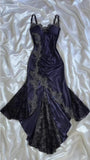 Sexy Navy Blue Mermaid Lace Prom Dress Party Dress HZ1023