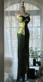 Green Sheath Halter Beaded Appliques Chiffon Long Prom Dress Graduation Prom Dress HZ1023