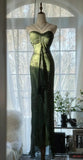Green Sheath Halter Beaded Appliques Chiffon Long Prom Dress Graduation Prom Dress HZ1023