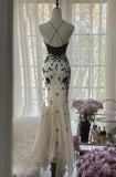 Gentle Mermaid Spaghetti Strap Black Appliques Chiffon Prom Dress Graduation Prom Dress HZ1023