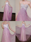Shiny A Line Sweetheart Neck Beaded Pink Tulle Prom Dress Evening Dress Formal Dress HZ1023