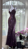 Exquisite Beaded Sequin Mermaid V Neck Chiffon Prom Dress Evening Dress Formal Dress HZ1023
