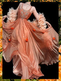 Stunning Orange A Line Straps Beaded Chiffon Prom Dress Party Dress HZ1023