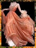 Stunning Orange A Line Straps Beaded Chiffon Prom Dress Party Dress HZ1023