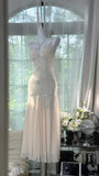 Ivory Rhinestone Mermaid Spaghetti Straps Chiffon Prom Dress Evening Dress HZ1023