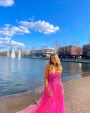 Beautiful Sweetheart A-Line Appliques Slit Long Party Prom Dress Evening Dress HZ1023