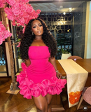 Hot Pink Sheath Satin Strapless Short Homecoming Dress Party Dress HZ1023