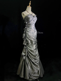 Retro Mermaid Spaghetti Strap Flower Grey Satin Prom Dress Evening Dress HZ1023
