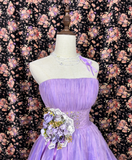 Cute Purple A Line One Shoulder Flower Satin Tulle Homecoming Dress Cocktail Dress HZ1023