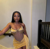 Sexy Gold Prom Dress Velvet Beads Birthday Party Cocktail Gown Homecoming Dress HZ1023