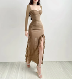 Grape Purple A Line Long Sleeve Ruffle Tulle Homecoming Dress Date Dress Outfits HZ1023