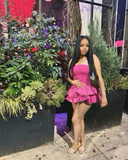 Pink Strapless Ruffles Lovely Short Party Dress Homecoming Dress HZ1023