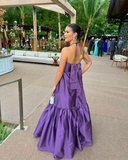Sexy Purple Long Party Prom Dress Halter Evening Dress HZ1023