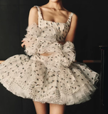 Polka Dot A Line Straps Pleated Chiffon Tulle Short Homecoming Dress Cocktail Dress HZ1023