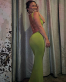 Charming Sheath Straps Green Satin Long Open Back Prom Dress Evening Dress HZ1023