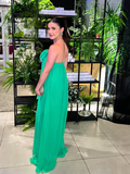 Cute A Line Strapless Bow Green Chiffon Long Prom Dress Graduation Prom Dress HZ1023
