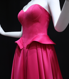 Hot Pink A Line Sweetheart Neck Satin Long Sweep Prom Dress Evening Dress HZ1023