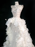 White Flower Exquisite Mermaid Rhinestone Tulle Strapless Prom Dress Evening Dress Party Dress HZ1023